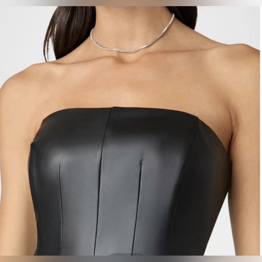 Shoshanna Celia Midnight Black Faux Leather Midi Dress size 6 NWT - Picture 3 of 11